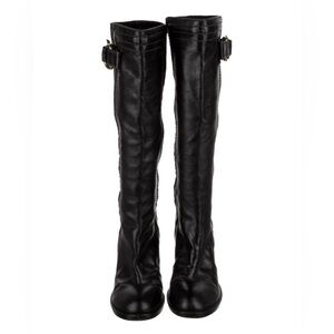 Chloé leather knee-high boots with gold buckle
